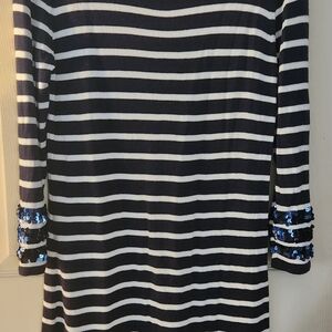 Daniel Cremieux Navy and White Striped Midi Dress